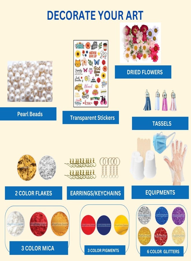 exploralearn 145 Pcs Ultimate Resin Art Kit with 200g Epoxy Resin - DIY Alphabet, Jewelry, Keychains, Coasters & Bookmarks - Includes Dried Flowers, Stickers, Glitters & More - Image 4